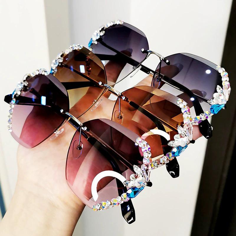 2020 Vintage Mode Randlose Kristall Sonnenbrille
