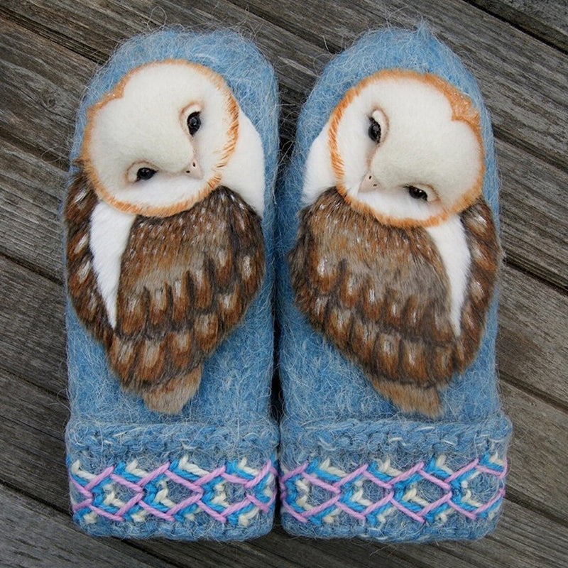 Handgestrickte Eulen-Strickhandschuhe