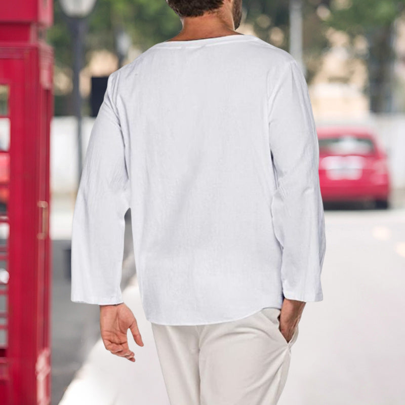 Lässiges Langärmliges T-Shirt mit V-Ausschnitt und Schnürung