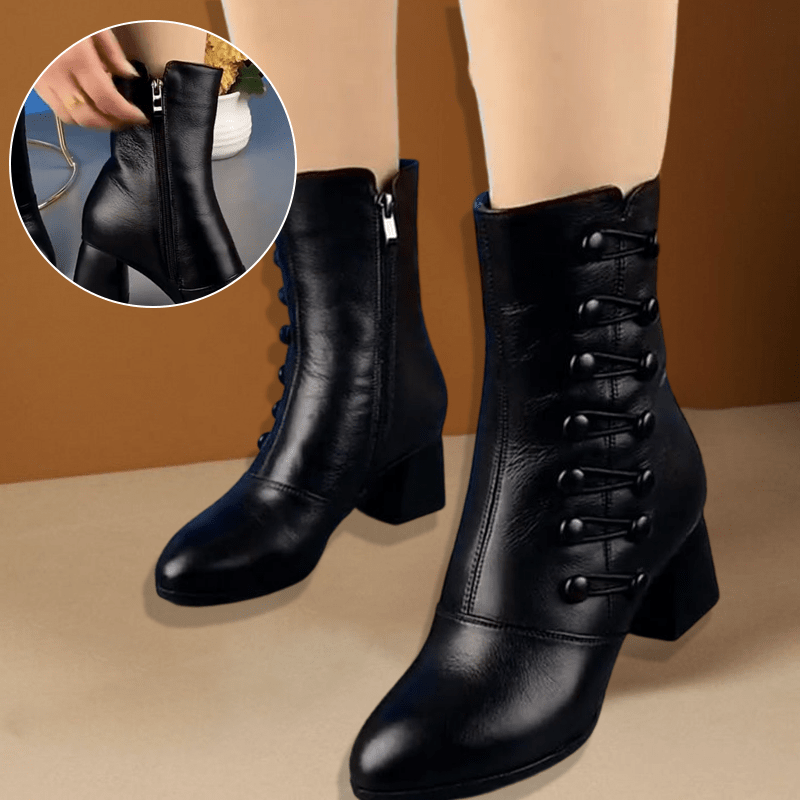 Warme Lederstiefel mit seitlichem Knopf