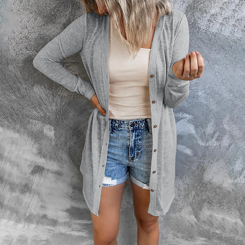 Lässige Einfarbige Langärmlige Strickjacke