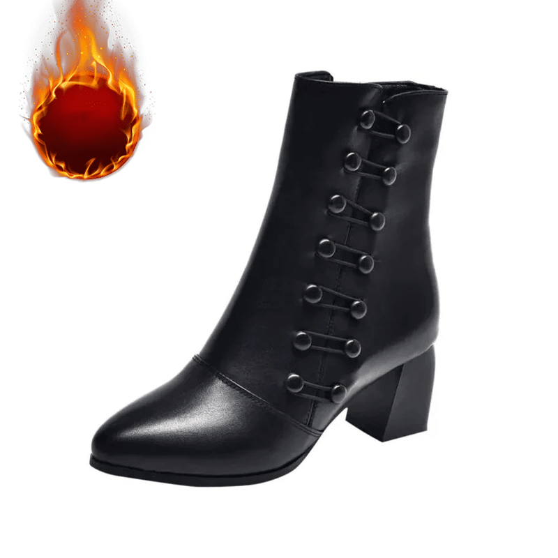 Warme Lederstiefel mit seitlichem Knopf