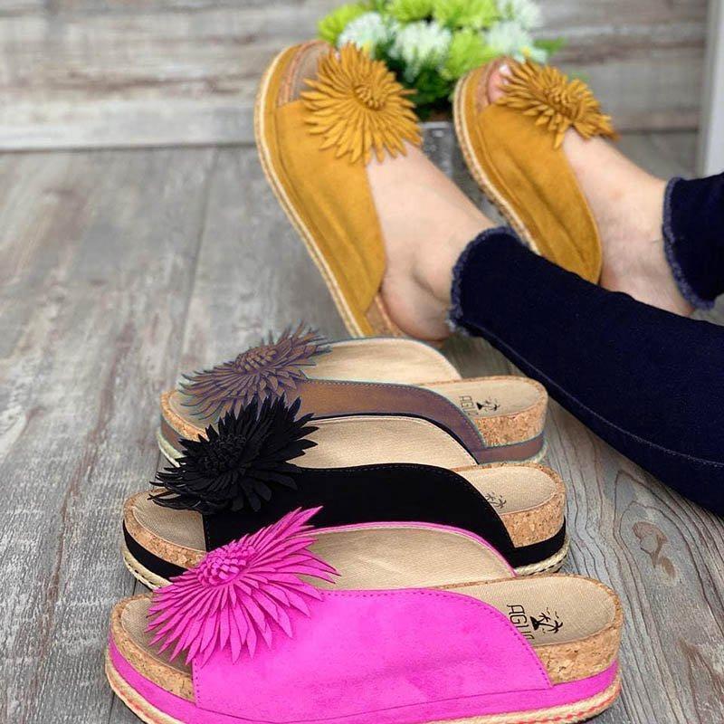 Frauen elegante Blume Slip On Sandalen