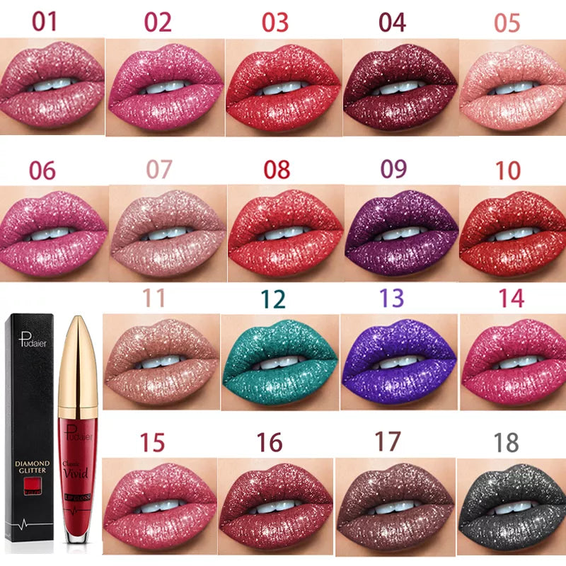 18 Farben Diamant glänzender langanhaltender Lippenstift