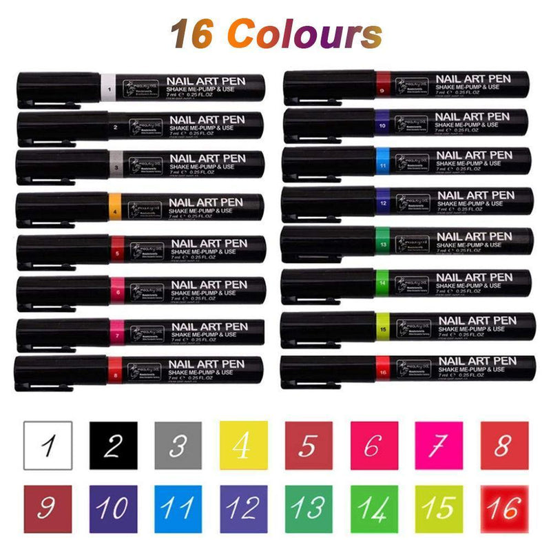 Bequee DIY 3D Nagel Stift, 16 Farben ein Set