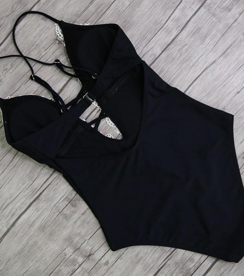 Damen Vintage  Spitzen Einteiliger Badeanzug