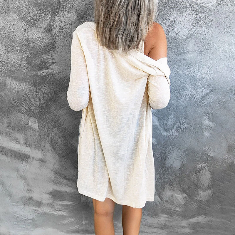 Lässige Einfarbige Langärmlige Strickjacke