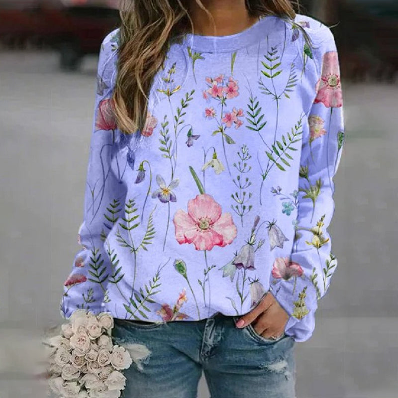 Langarm-T-Shirt mit Rundhalsausschnitt und Blumenmuster