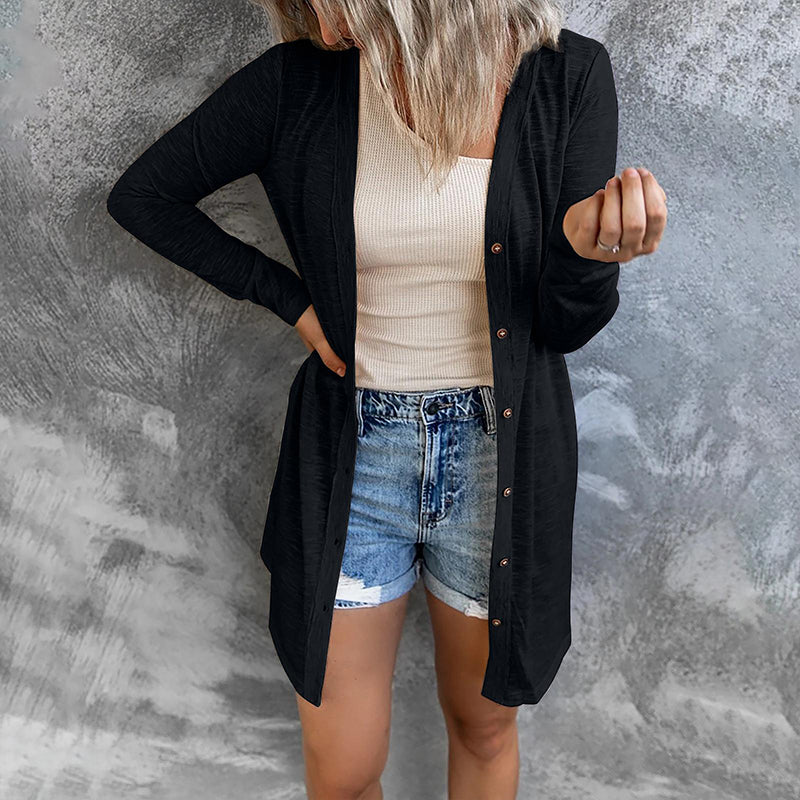 Lässige Einfarbige Langärmlige Strickjacke