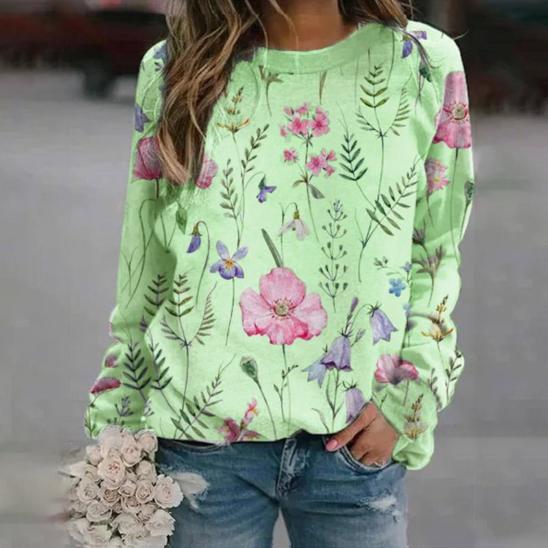 Langarm-T-Shirt mit Rundhalsausschnitt und Blumenmuster