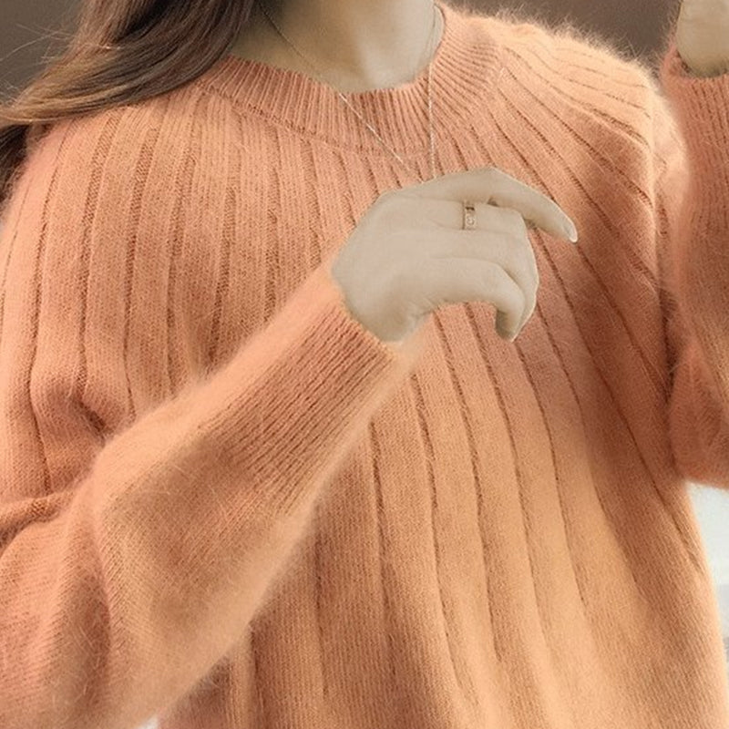 Einfarbiger Weicher Pullover mit Rundhalsausschnitt