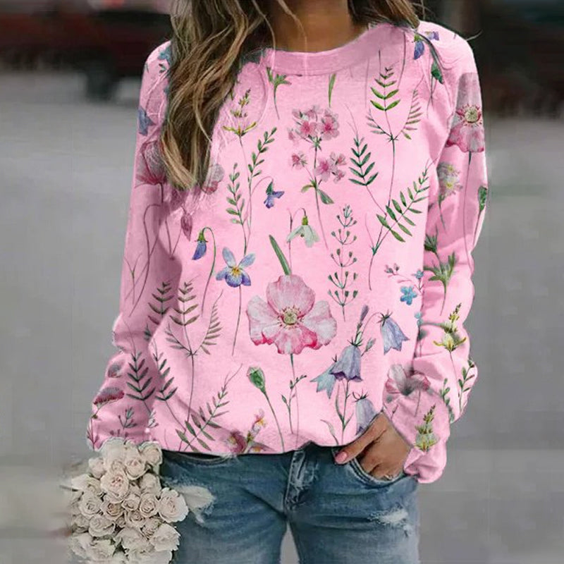 Langarm-T-Shirt mit Rundhalsausschnitt und Blumenmuster