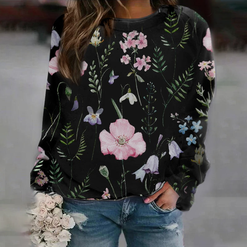 Langarm-T-Shirt mit Rundhalsausschnitt und Blumenmuster