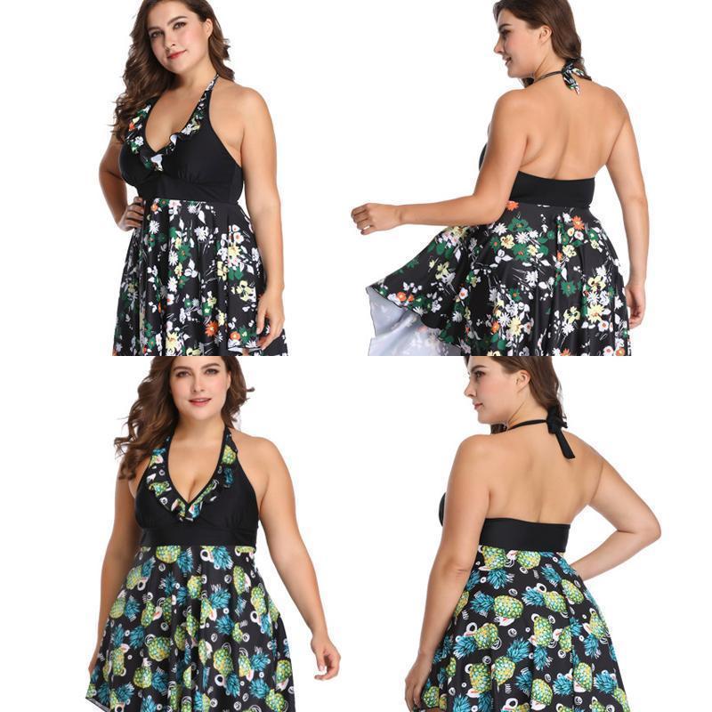 Frauen Plus Size Tankini Set mit Sexy V-Ausschnitt Bademode Kleid