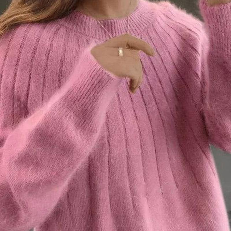 Einfarbiger Weicher Pullover mit Rundhalsausschnitt