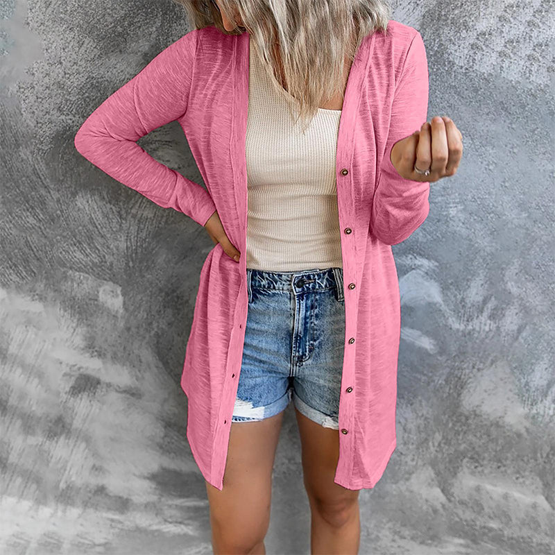 Lässige Einfarbige Langärmlige Strickjacke