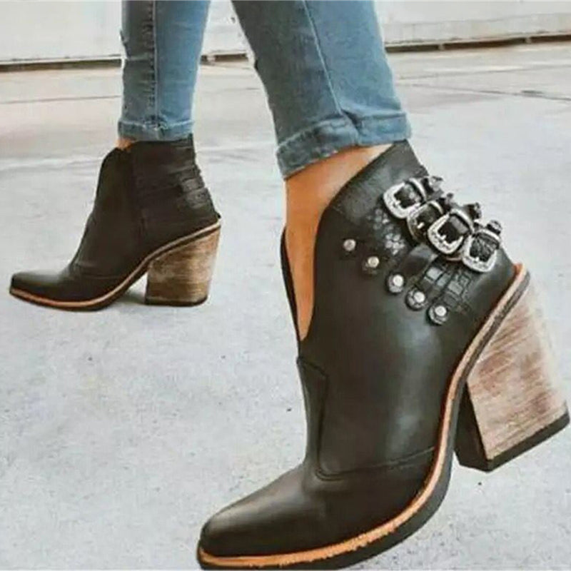 Damen Lederstiefel mit Gürtelschnalle