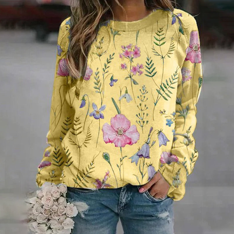 Langarm-T-Shirt mit Rundhalsausschnitt und Blumenmuster