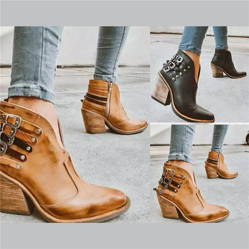 Damen Lederstiefel mit Gürtelschnalle