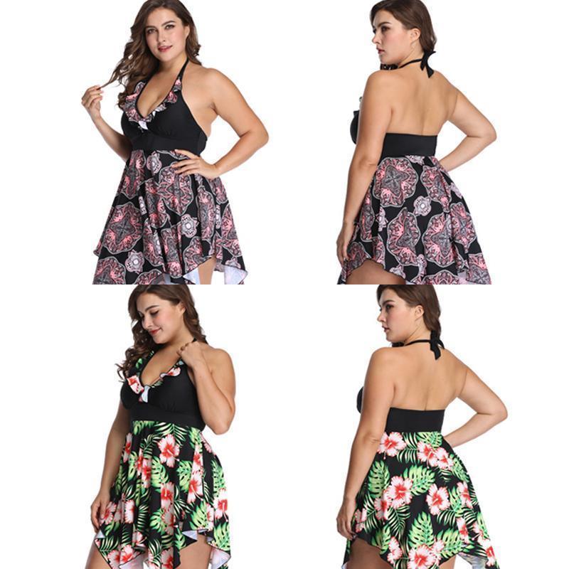 Frauen Plus Size Tankini Set mit Sexy V-Ausschnitt Bademode Kleid