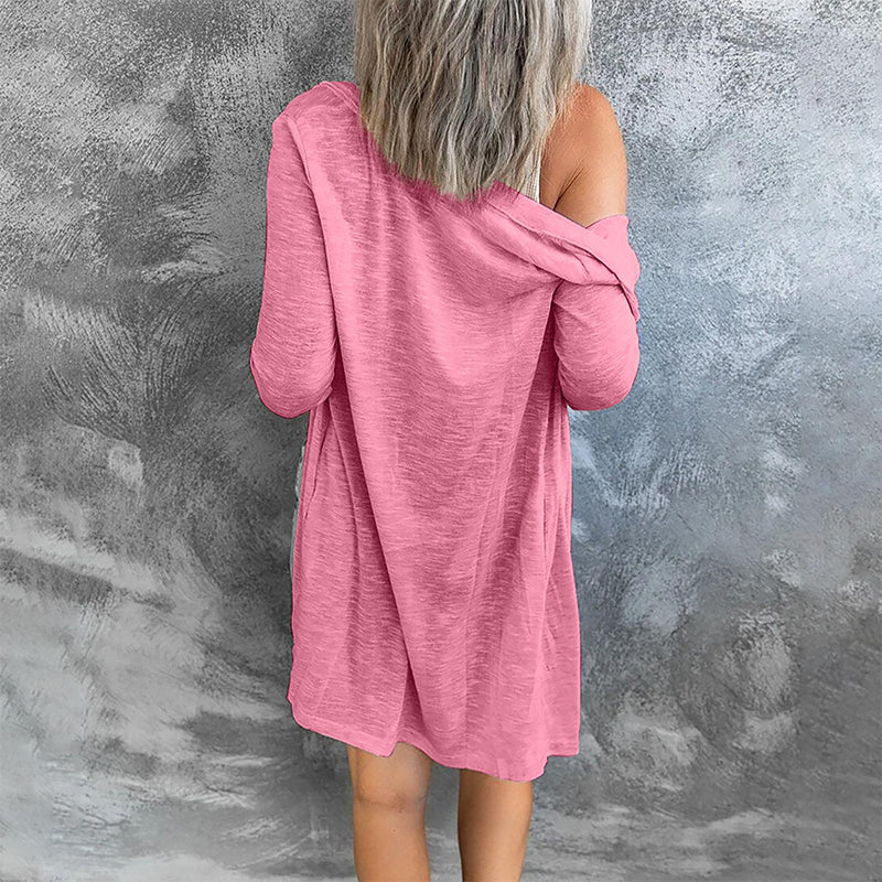 Lässige Einfarbige Langärmlige Strickjacke