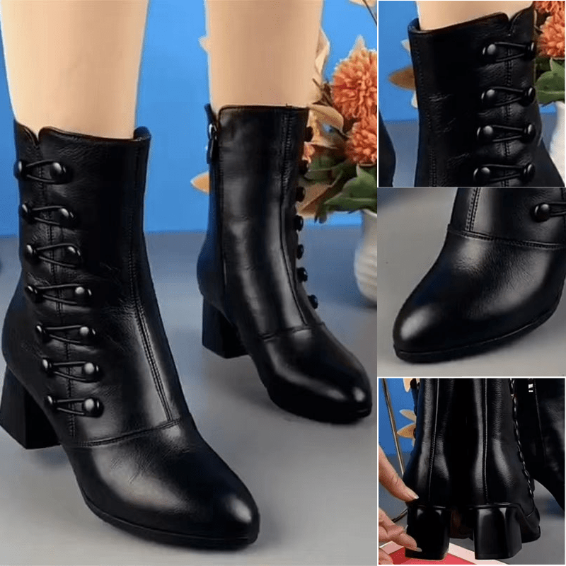 Warme Lederstiefel mit seitlichem Knopf