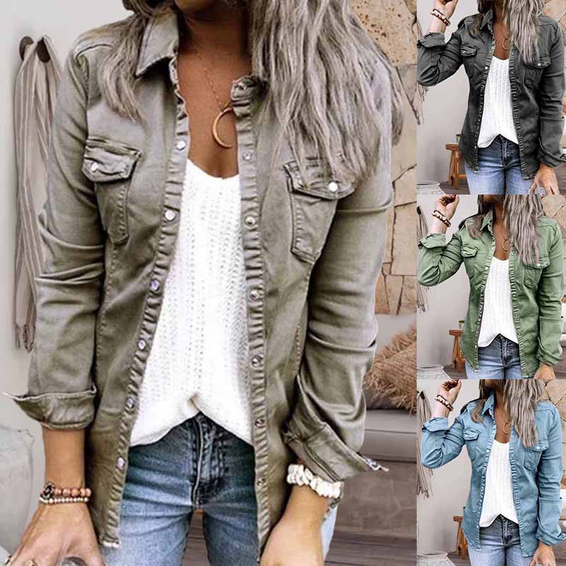 Einfarbige Plissierte Jeansjacke mit Reverskragen