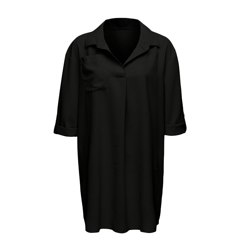 Einfarbiges Elegantes Blusenkleid Mit V-Ausschnitt