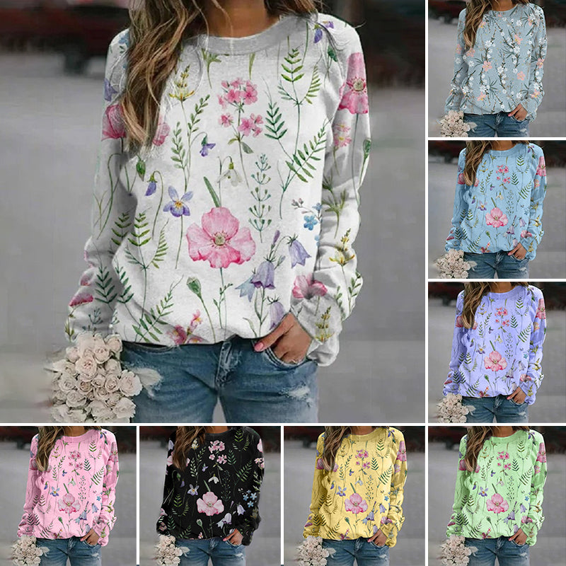 Langarm-T-Shirt mit Rundhalsausschnitt und Blumenmuster