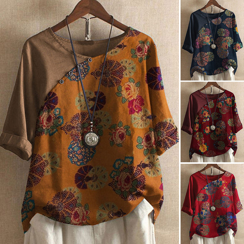 Kurzärmliges Bedrucktes T-Shirt mit Blumendruck für Damen