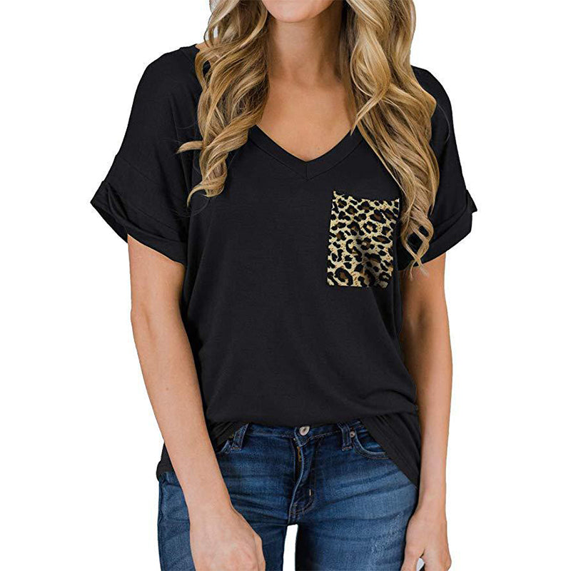 Lässiges Sommer-T-Shirt Mit V-Ausschnitt Und Tasche