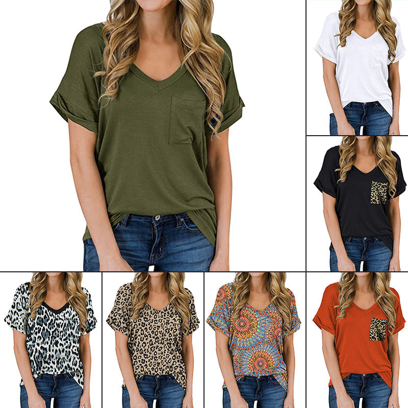 Lässiges Sommer-T-Shirt Mit V-Ausschnitt Und Tasche