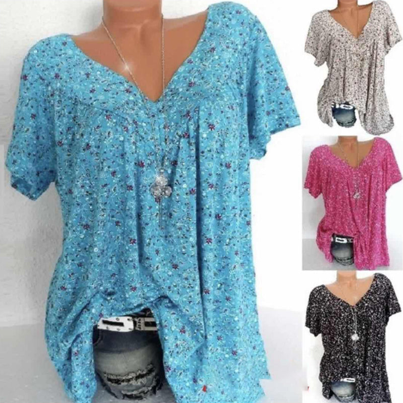 Lockeres Lässiges Kurzarm-T-Shirt Mit V-Ausschnitt