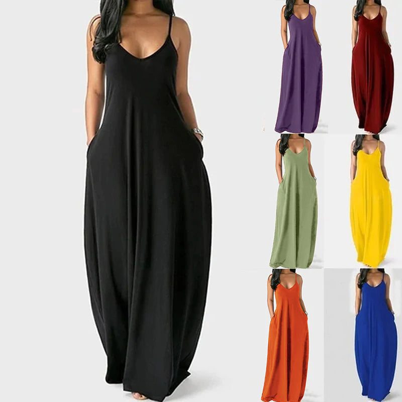 Einfarbiges Sommer-Strandkleid Mit Strapsen