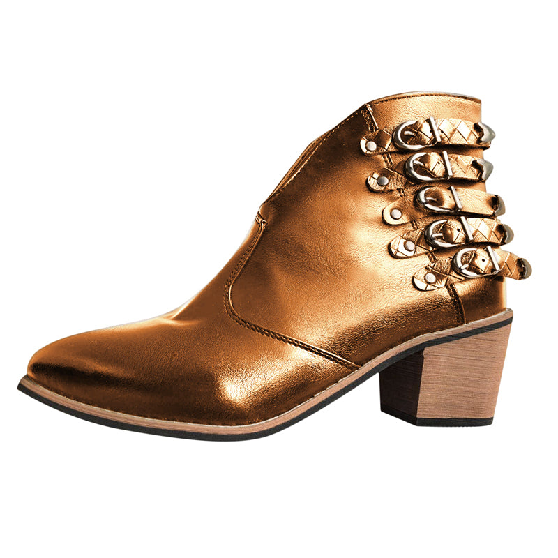 Damen Lederstiefel mit Gürtelschnalle
