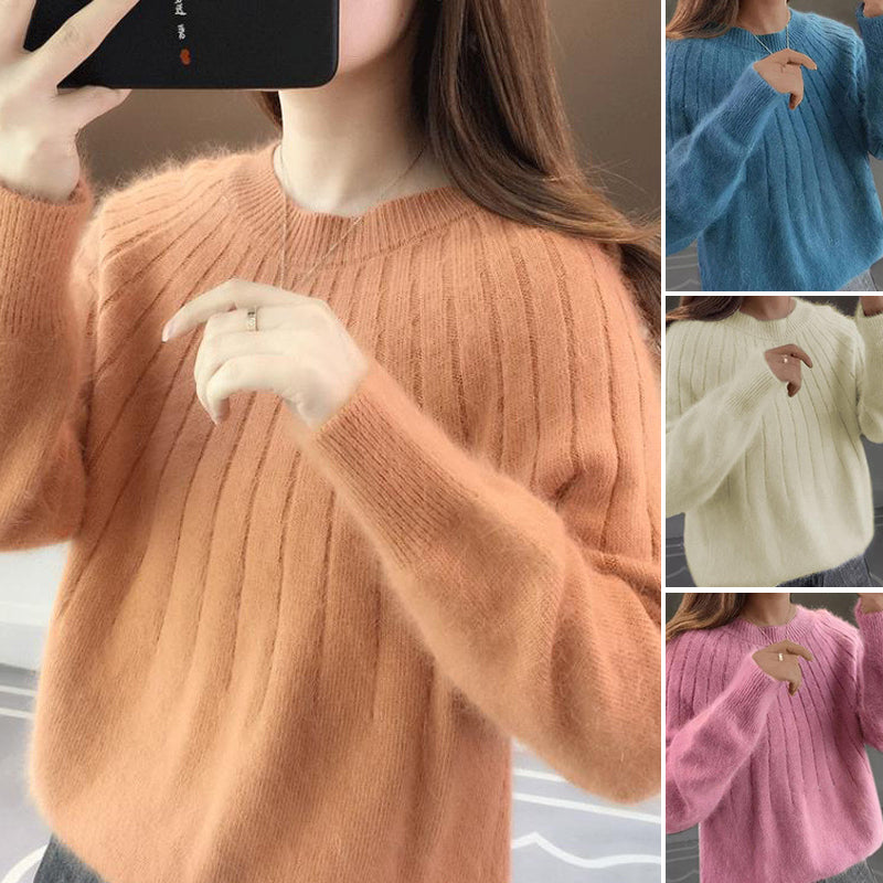 Einfarbiger Weicher Pullover mit Rundhalsausschnitt