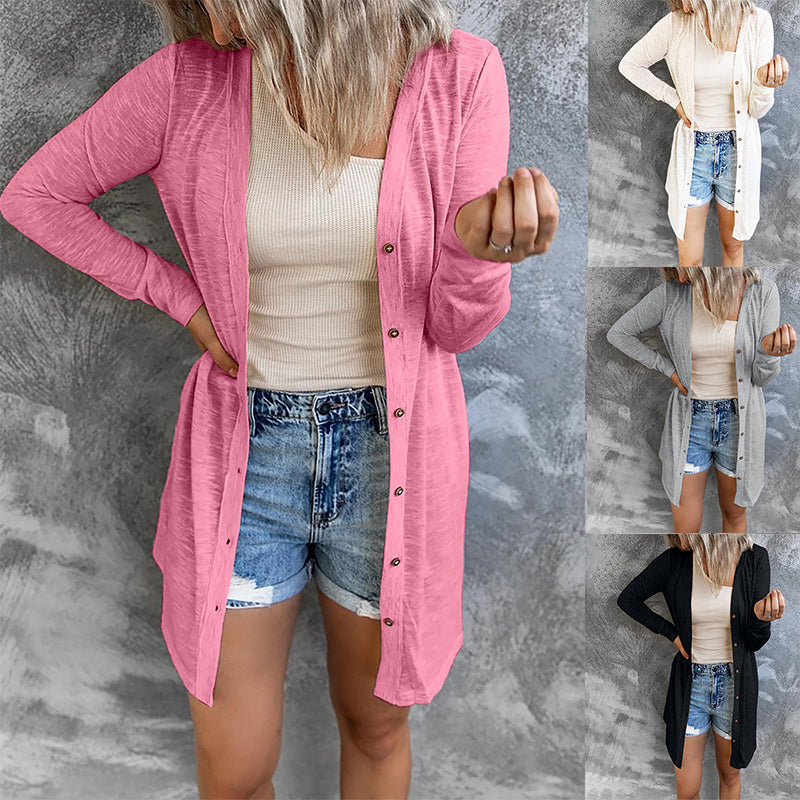 Lässige Einfarbige Langärmlige Strickjacke